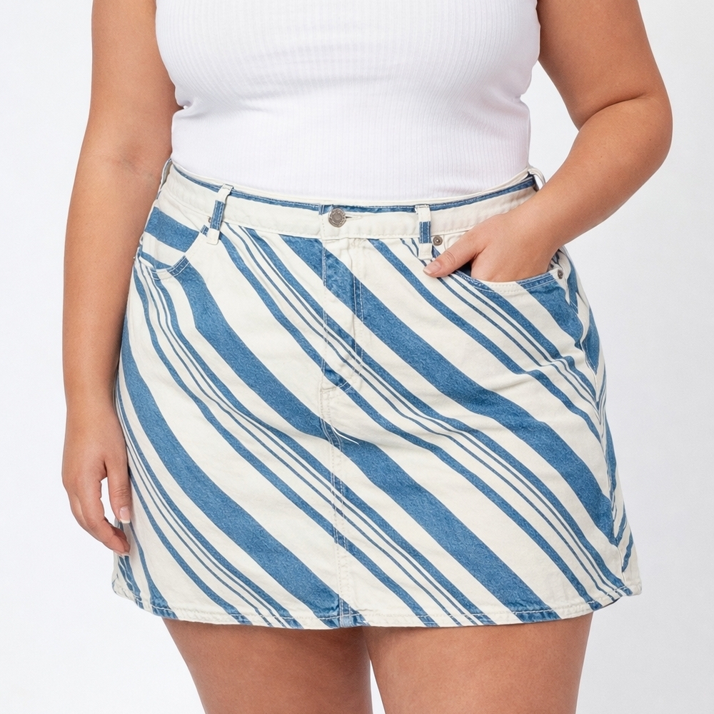 Universal Thread Women’s Size 16 Blue White Striped Mini Skirt Cotton Lyocell